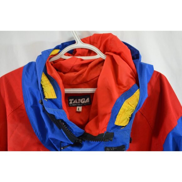 Taiga GoreTex Jacket Mens Large Blue Red Yellow Hooded Outdoor Rainwear Vtg 90s - Picture 4 of 9